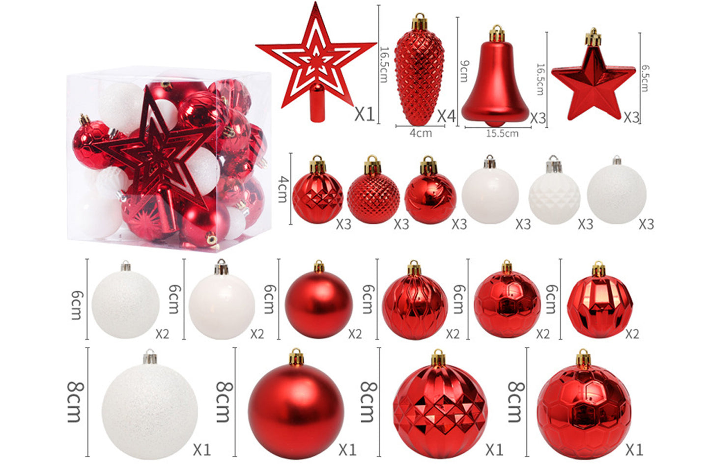 45-Piece Treetop Star Christmas Ball Set