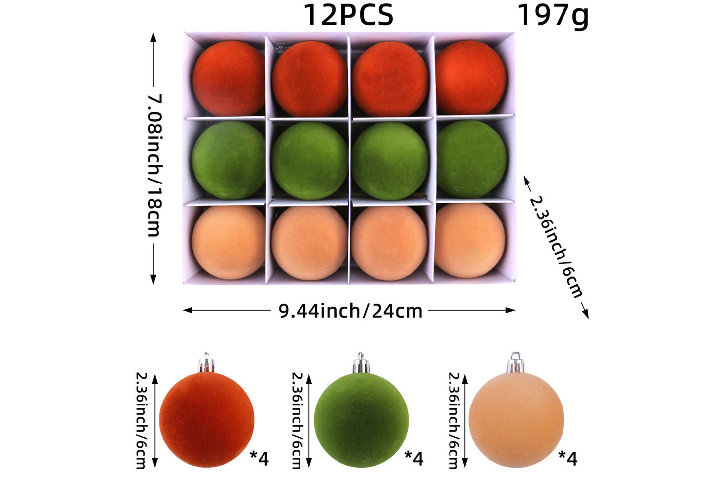 Colorful Flocked Christmas Ball Ornaments