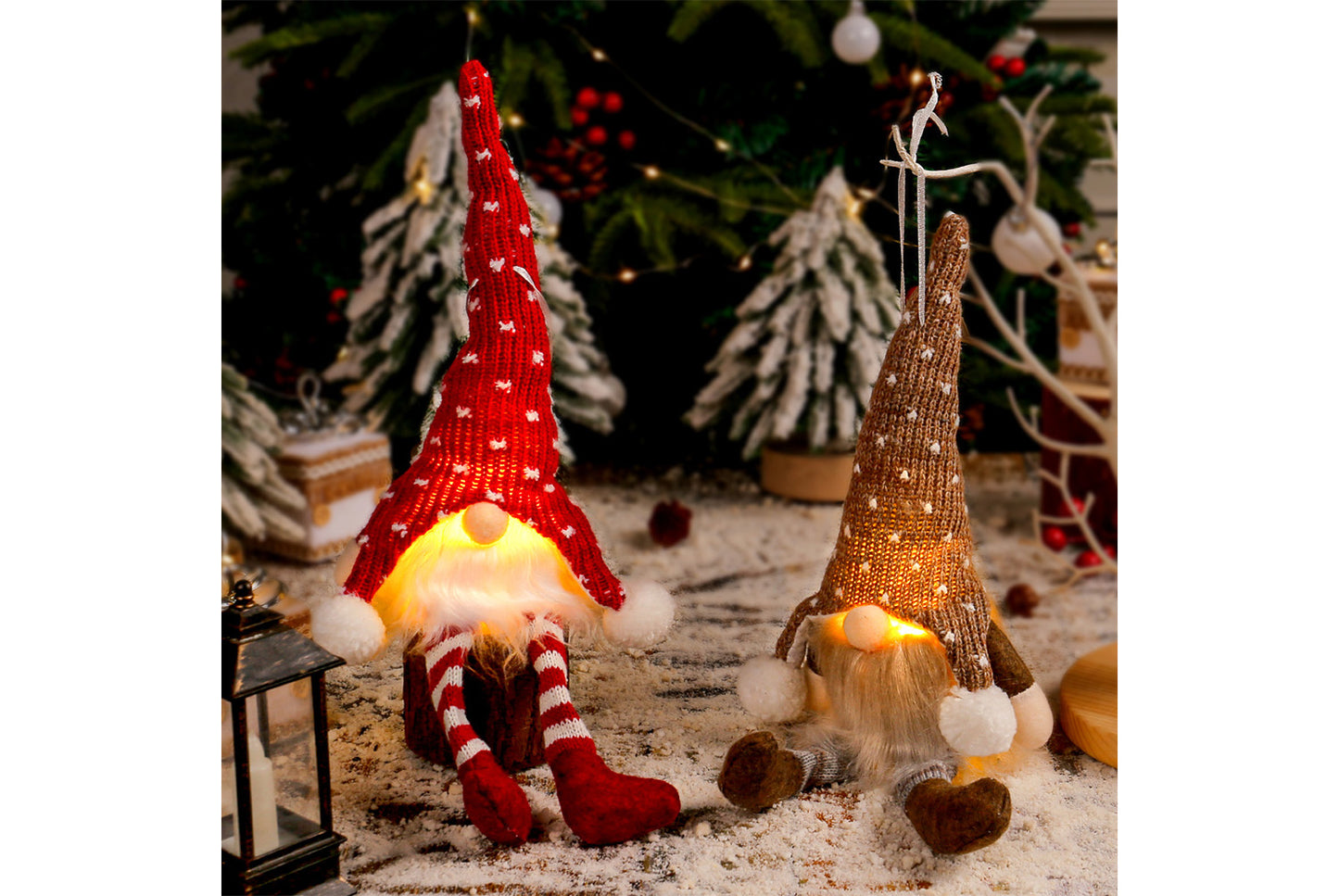 Christmas Forest Old Man Pendant - Knitted Hat Seated Faceless Doll Decoration