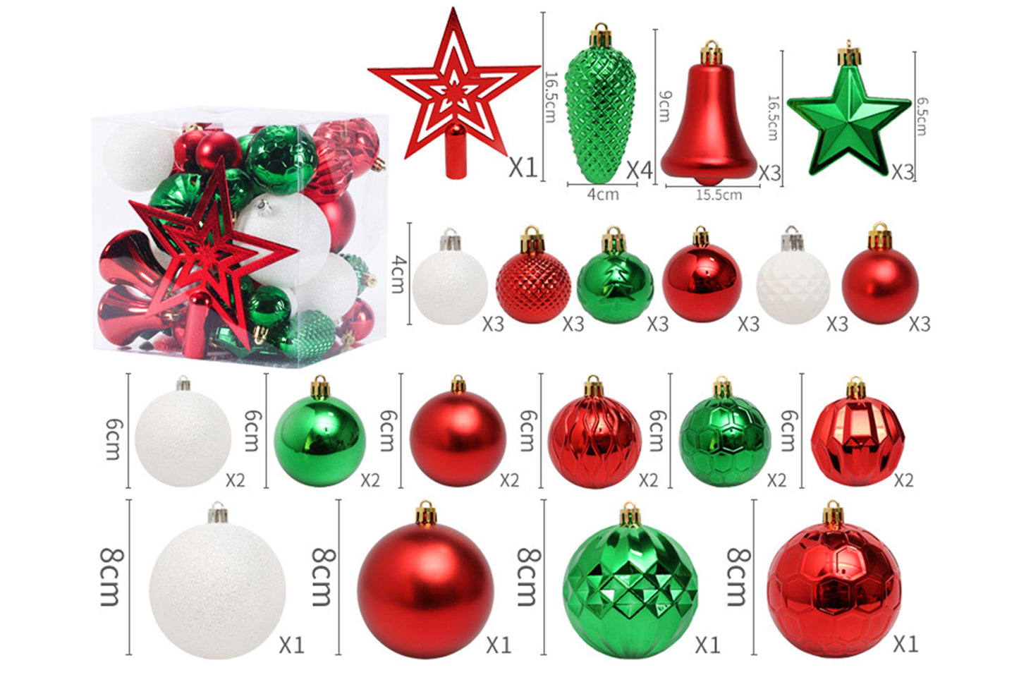 45-Piece Treetop Star Christmas Ball Set