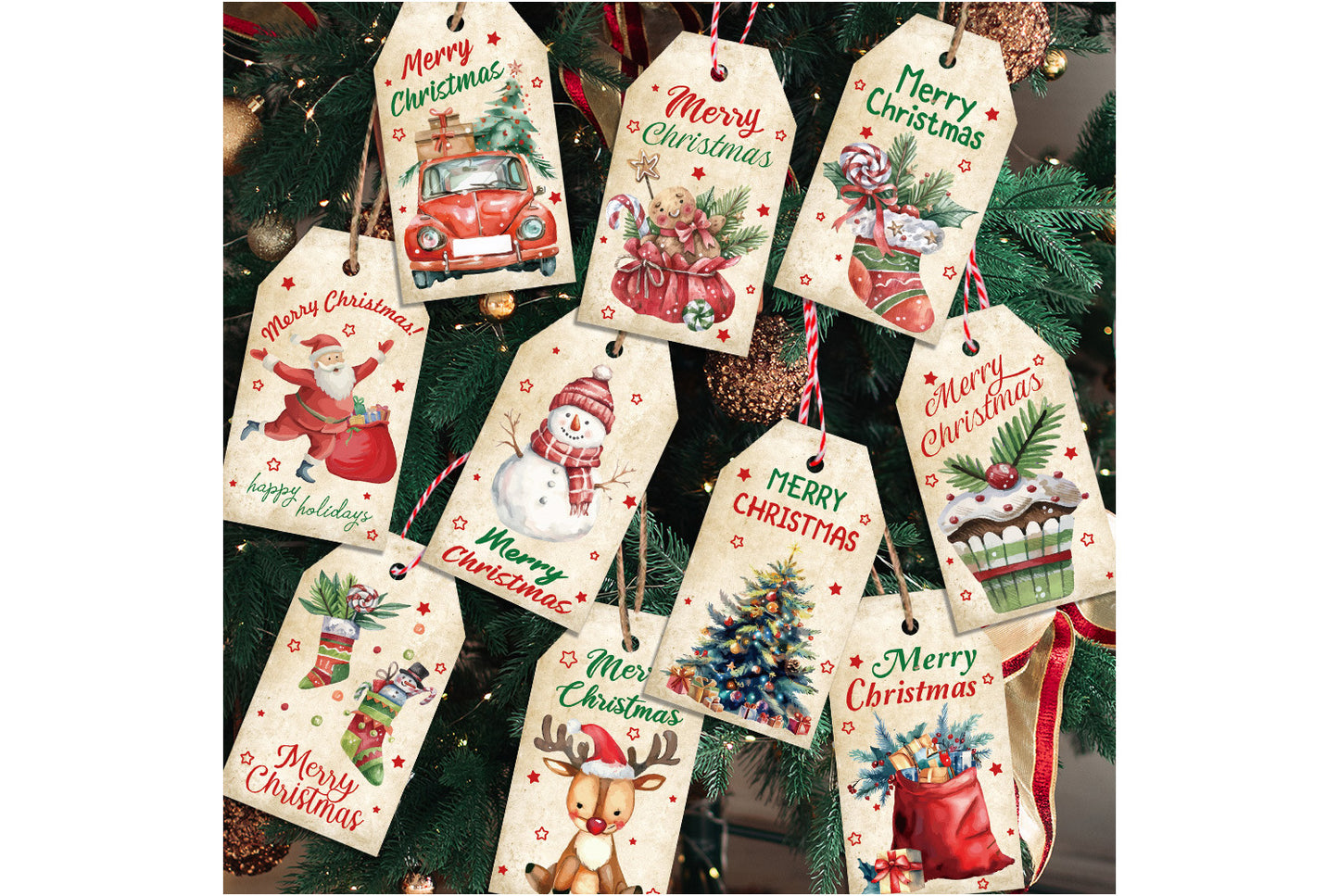 Christmas Vintage Kraft Paper Hanging Tags