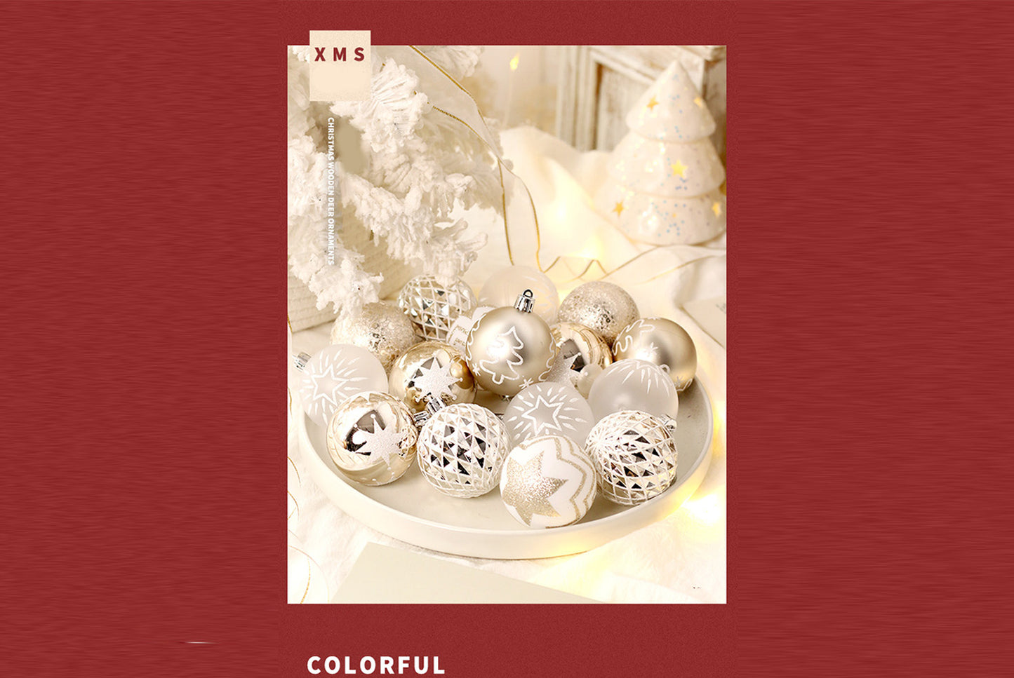 16-Piece Champagne Gold and White Christmas Ball Decoration Set