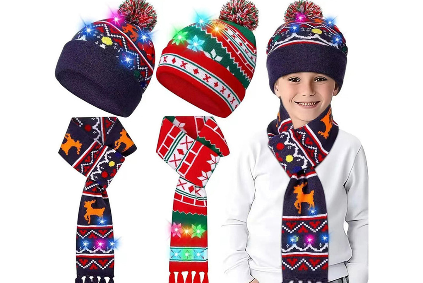 Christmas LED Jacquard Hat and Scarf Set