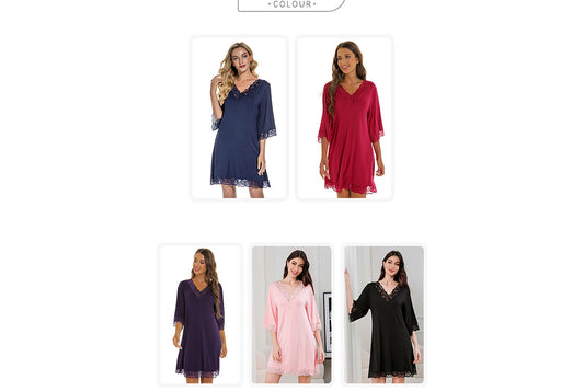 **Women's Sexy Lace V-Neck Cotton Loungewear Pajamas**