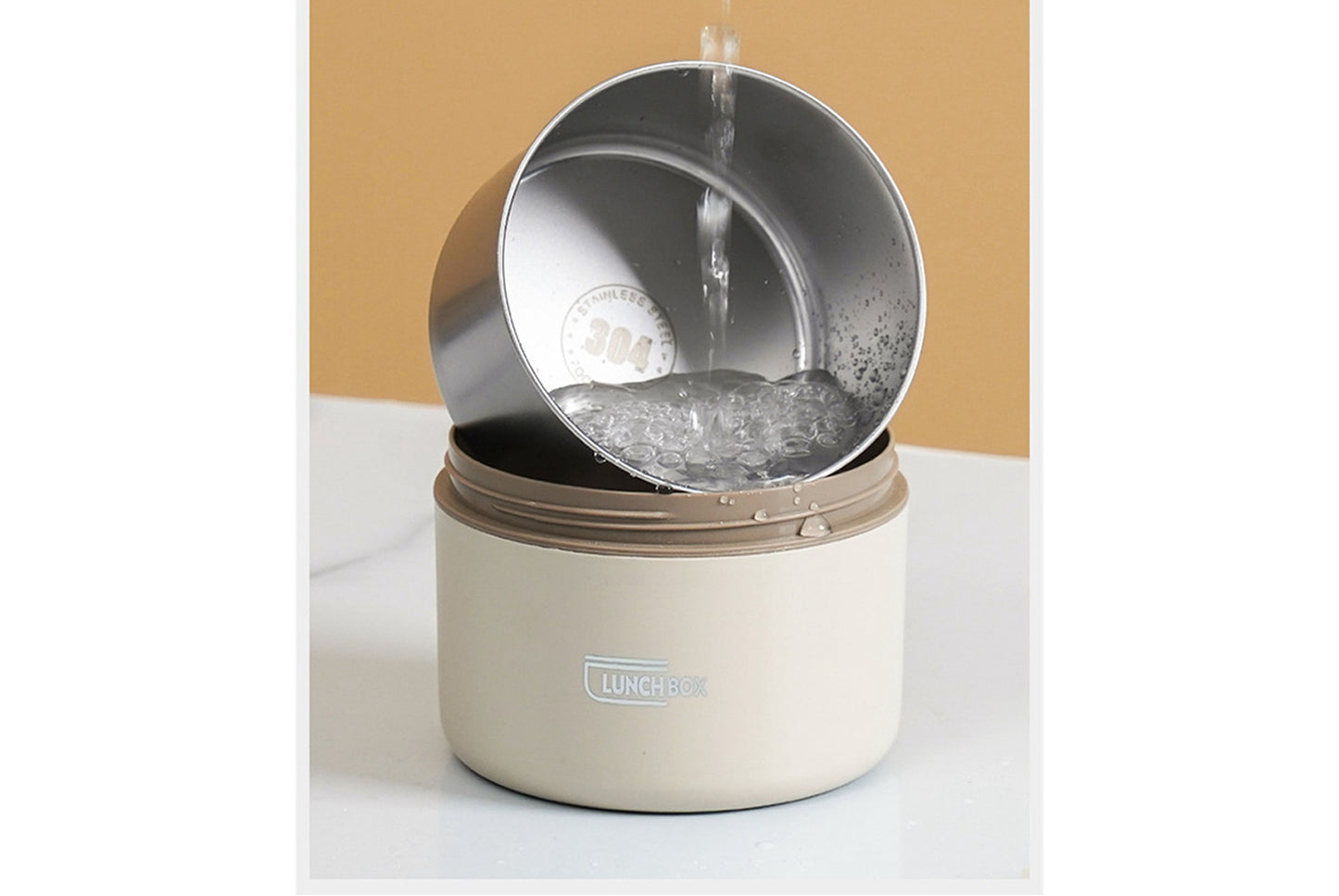 **304 Stainless Steel Insulated Lunch Box (Beige Two-Piece Microwave Oven Set)**