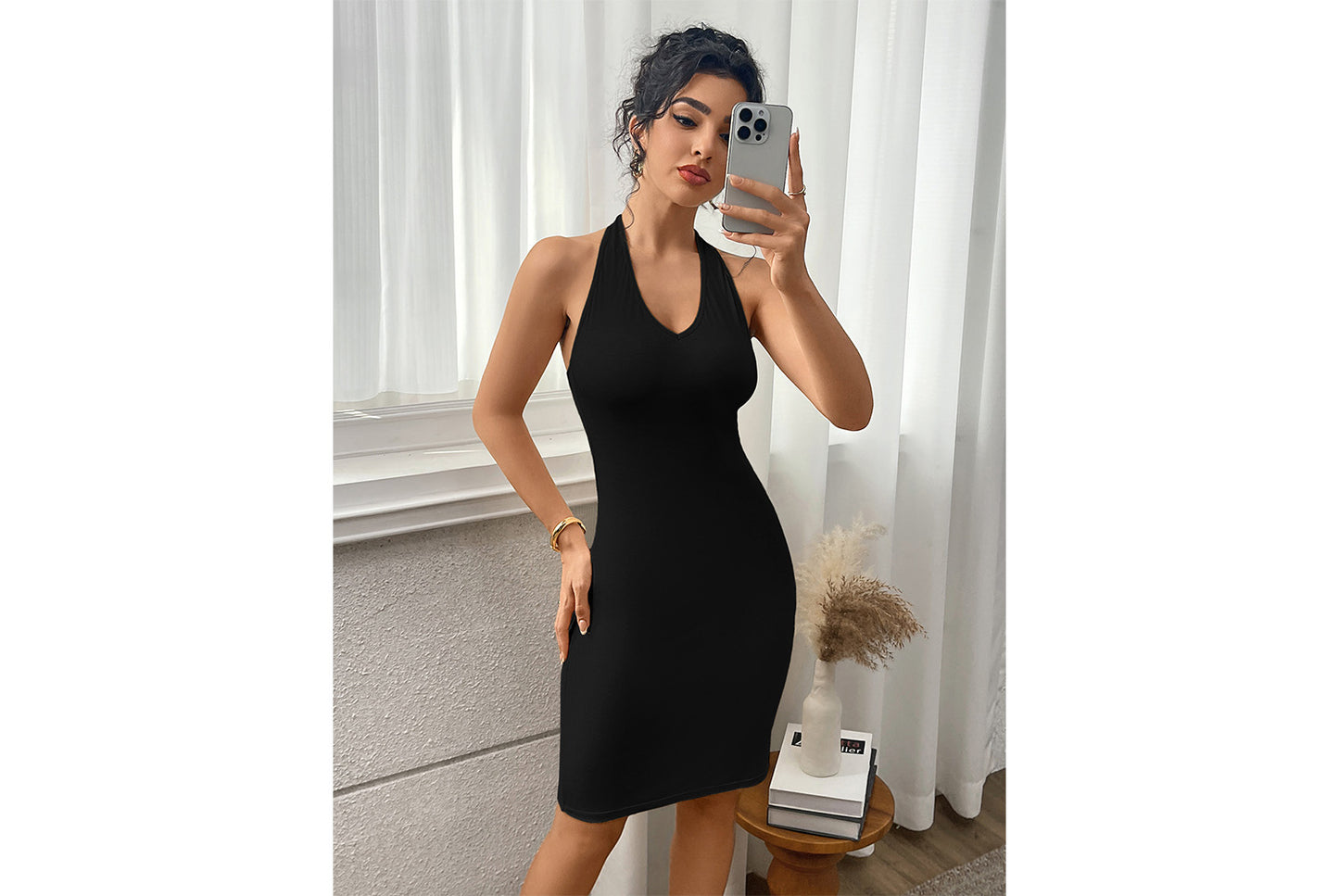 **Solid Color Slimming Dress, Waist-Lifting Slip Dress**