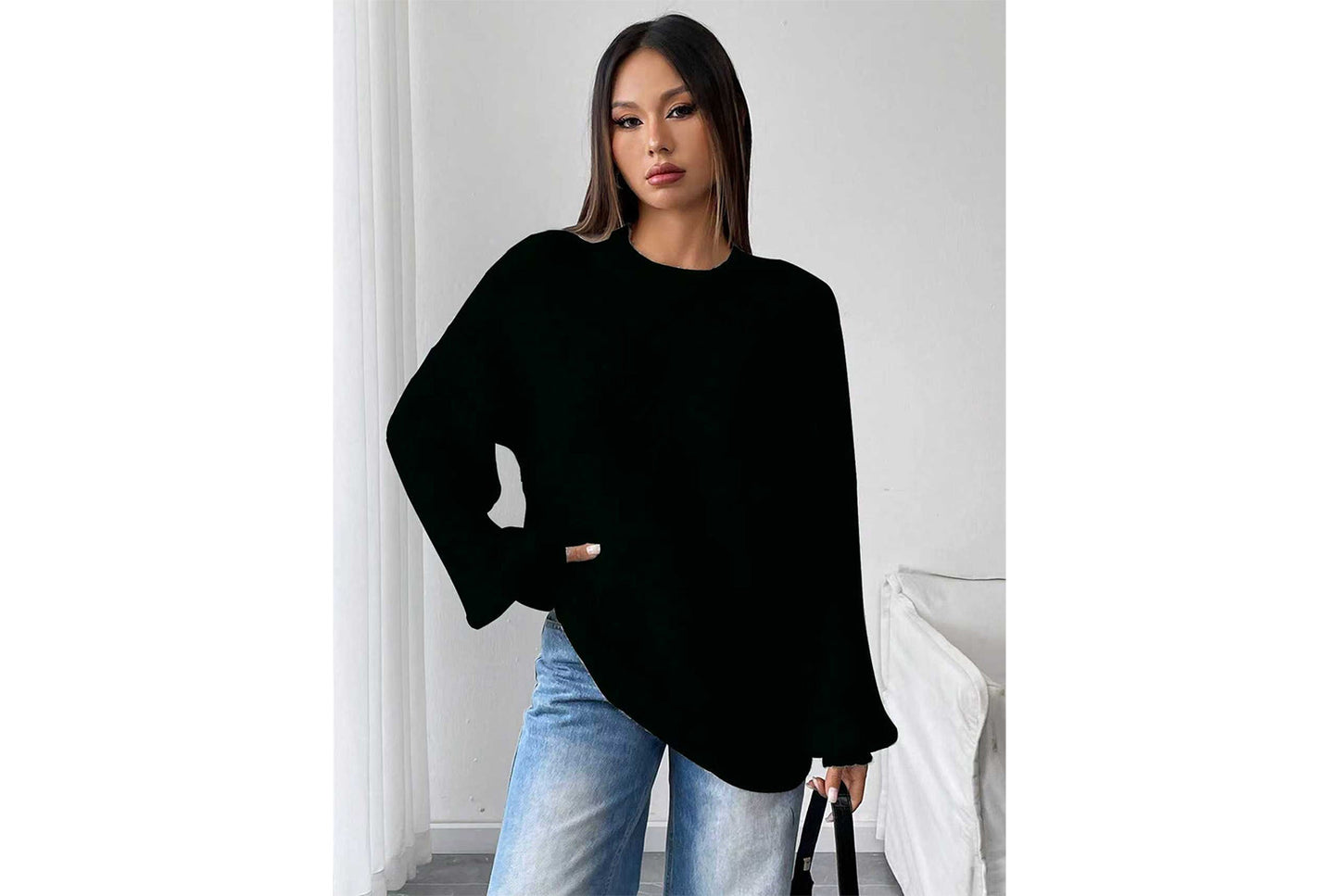 Loose-fitting Ribbed Knit Sweater