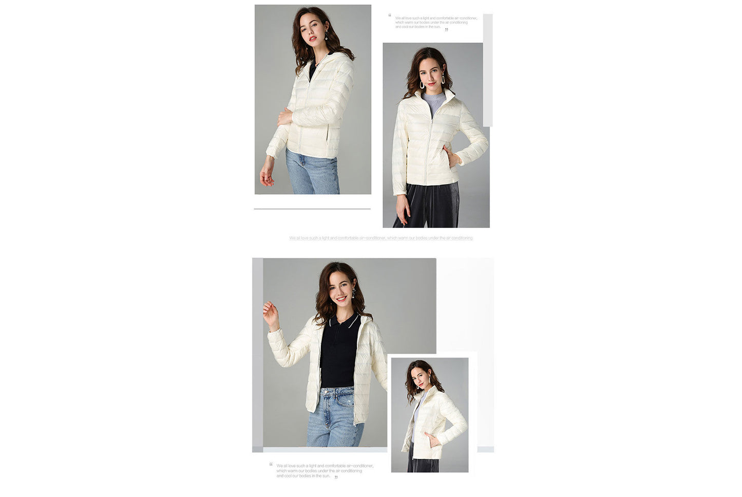 **Ladies short white duck down jacket (lightweight and warm)**