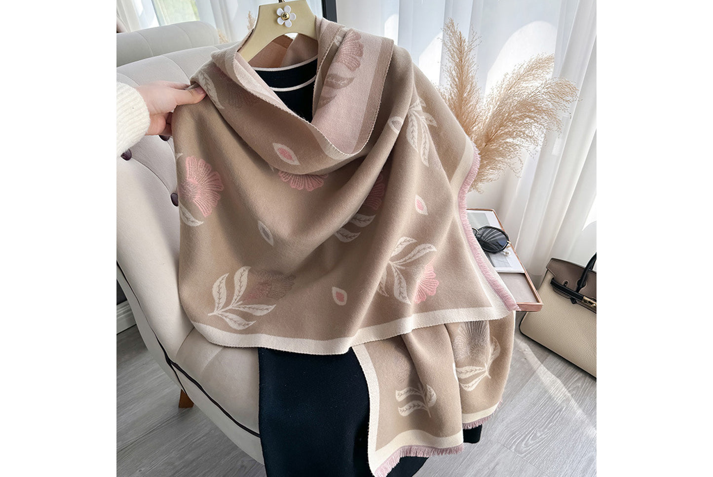 Autumn/Winter Faux Cashmere Floral Print Scarf/Shawl