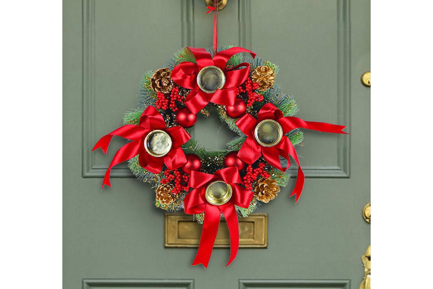 Christmas Candlestick Wreath - Simulated Pine Cone Decorative Wreath