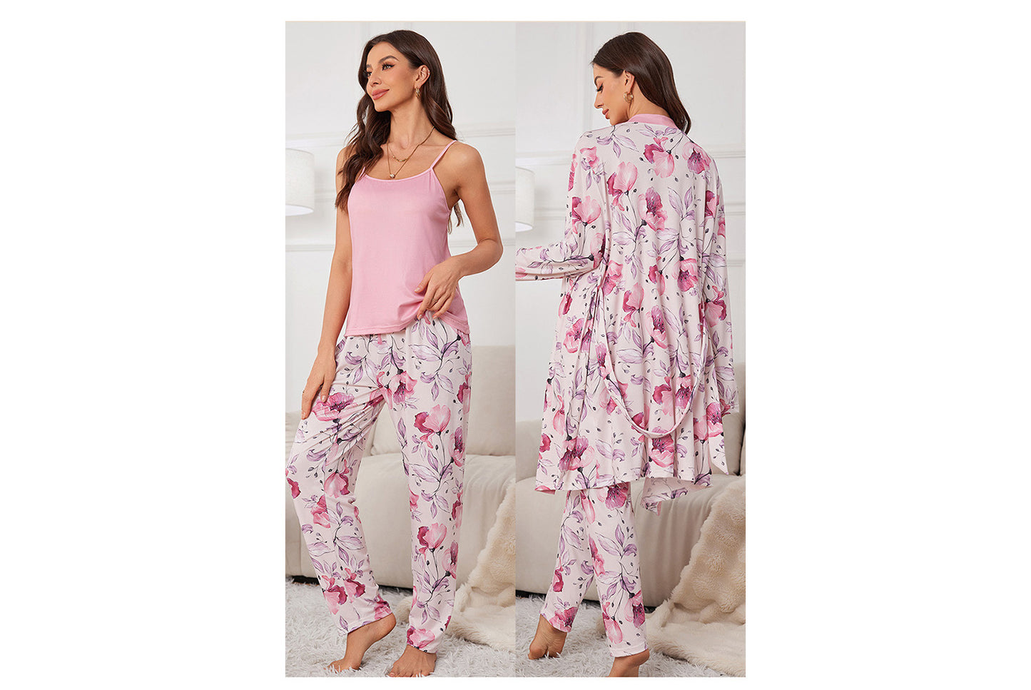 **Three-Piece Nightgown, Pants, and Suspender Nightdress Set**