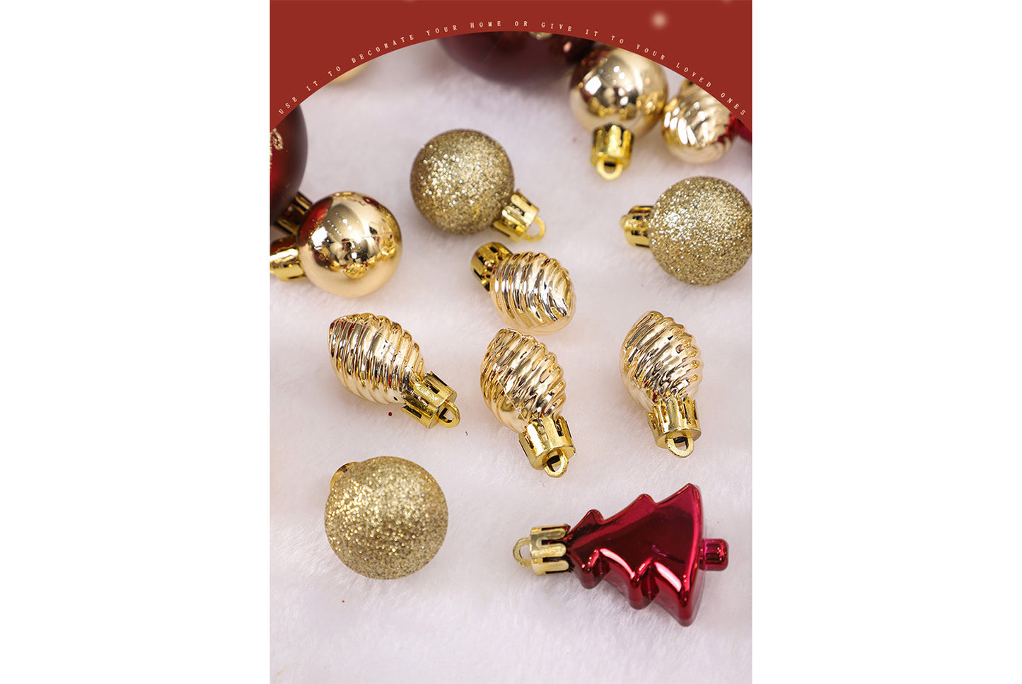 42 Painted Christmas Ball Set - Burgundy and Gold Christmas Tree Ornaments