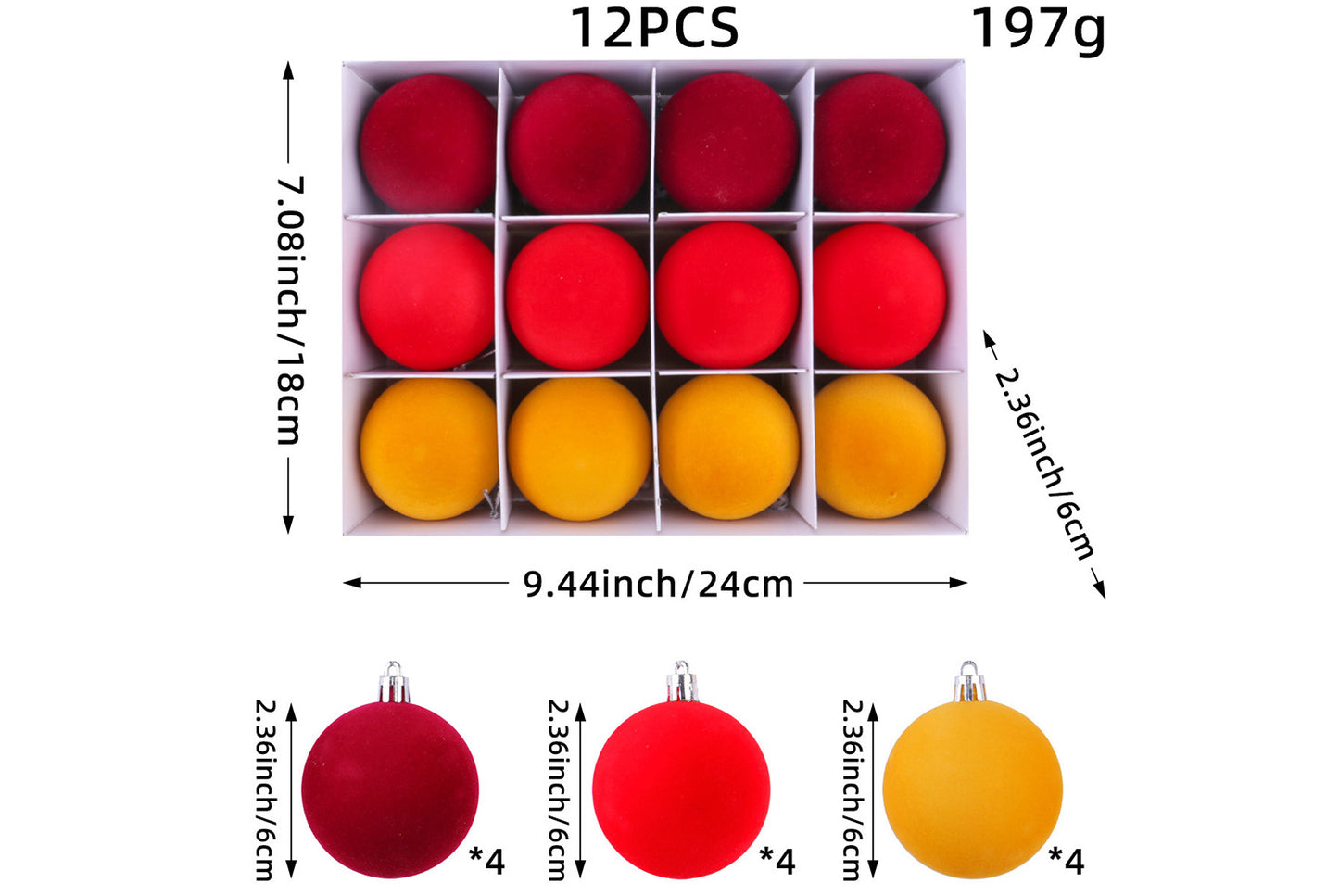 Colorful Flocked Christmas Ball Ornaments