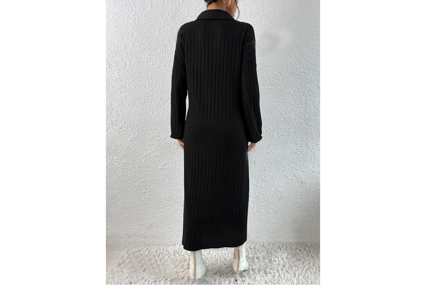 Solid Color Off-Shoulder Slit Dress(No belt)