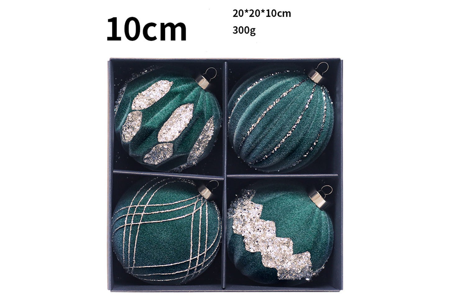 10cm Colored Diamond Flocked Christmas Ball Pendant Set (4-Pack)