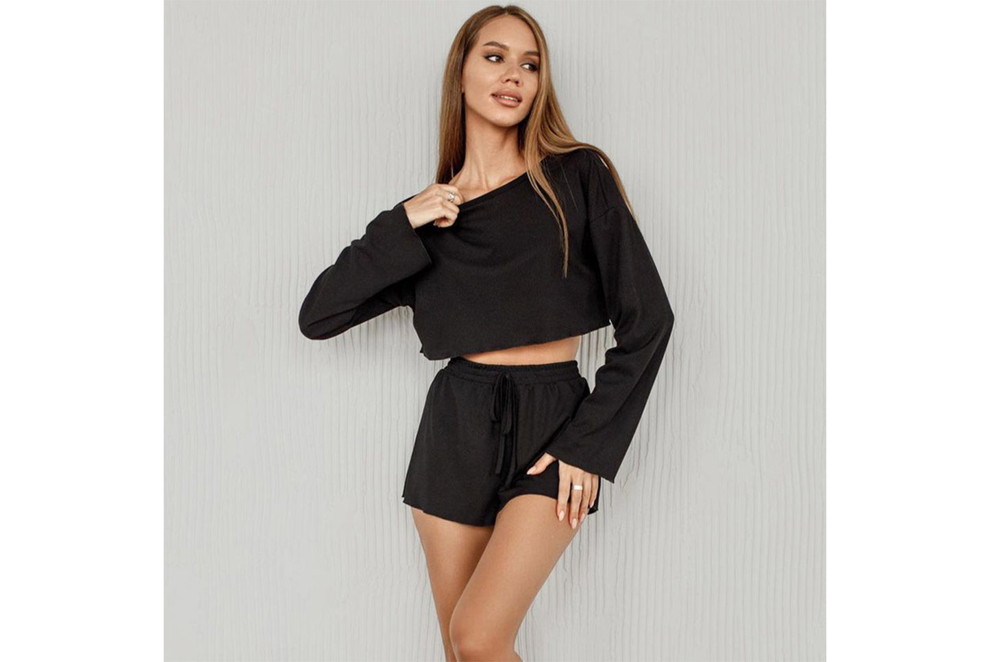 Girl-Style Knitted Midriff-Baring Pajama Set