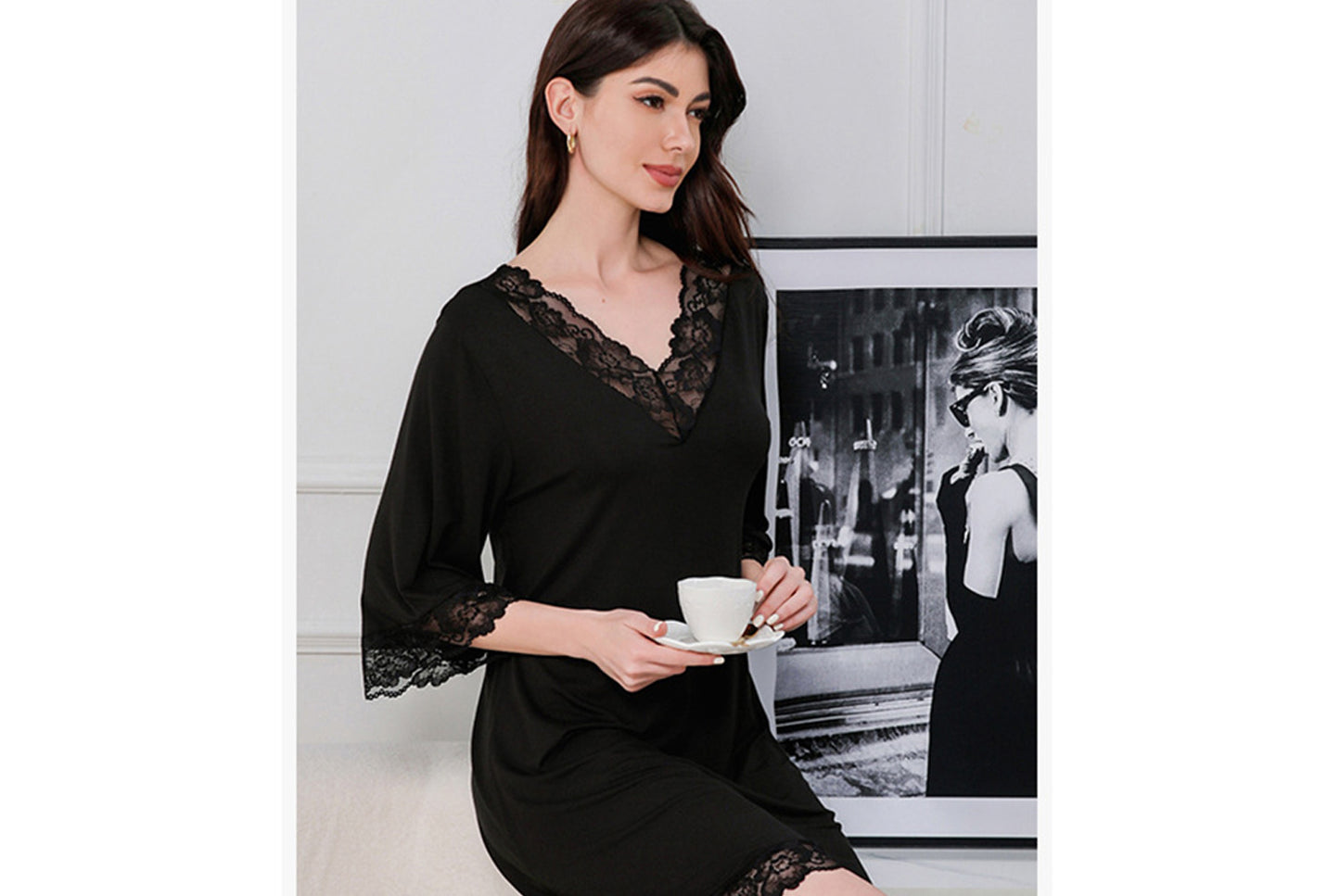 **Women's Sexy Lace V-Neck Cotton Loungewear Pajamas**