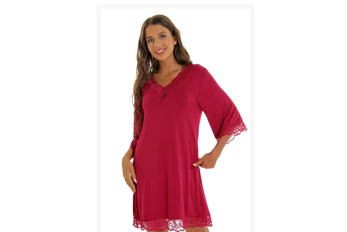 **Women's Sexy Lace V-Neck Cotton Loungewear Pajamas**