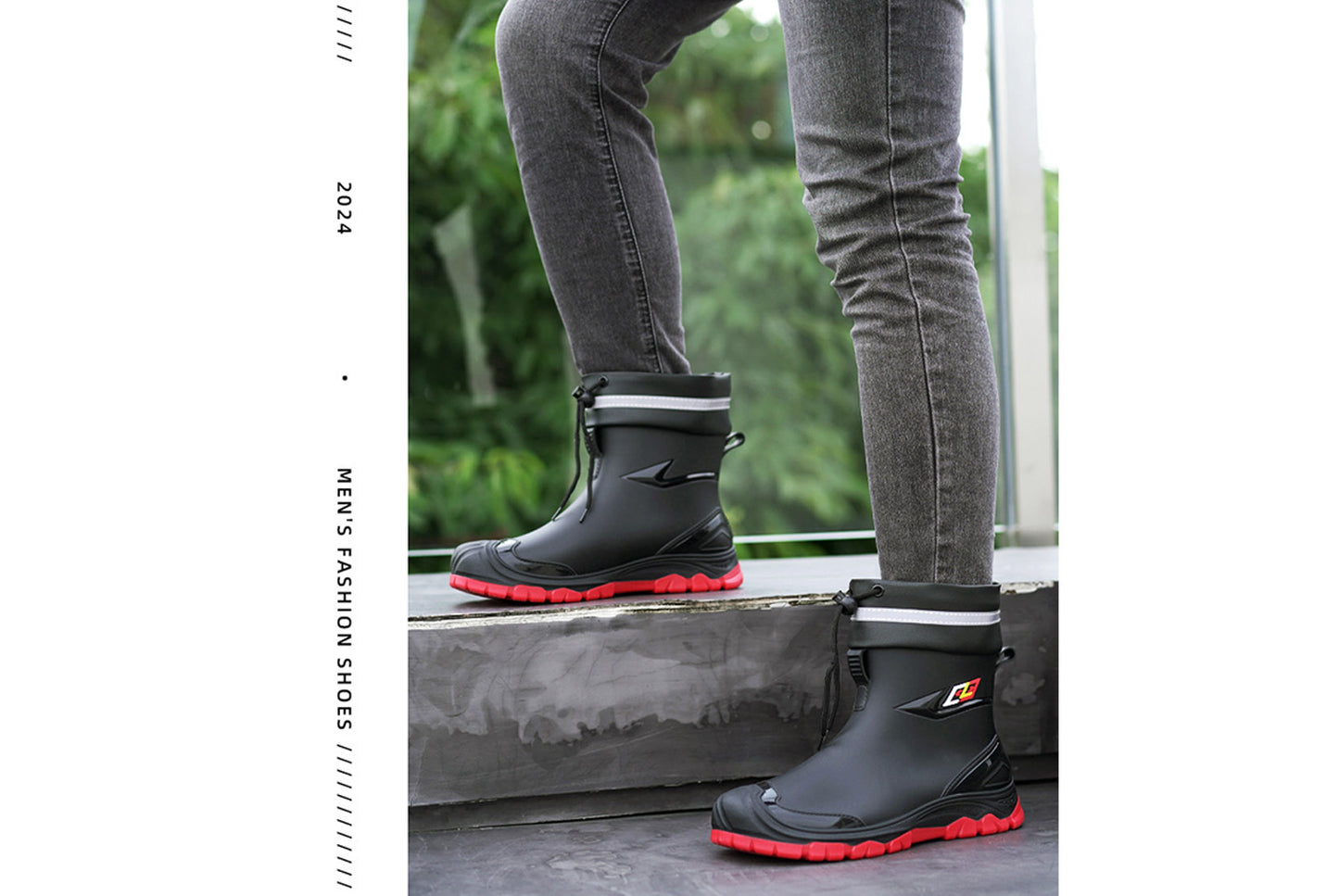 Men's Mid-Calf Fleece-Lined Non-Slip Rain Boots