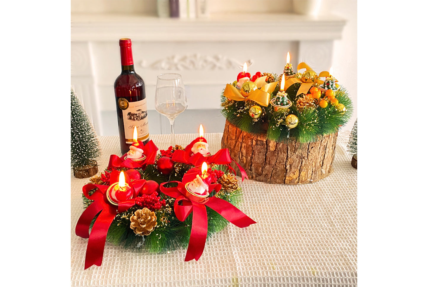 Christmas Candlestick Wreath - Simulated Pine Cone Decorative Wreath