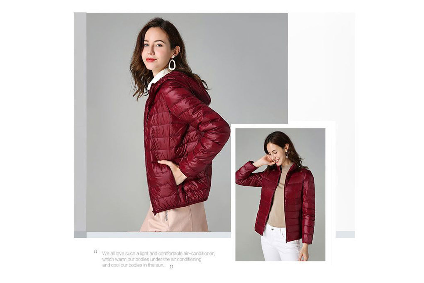 **Ladies short white duck down jacket (lightweight and warm)**