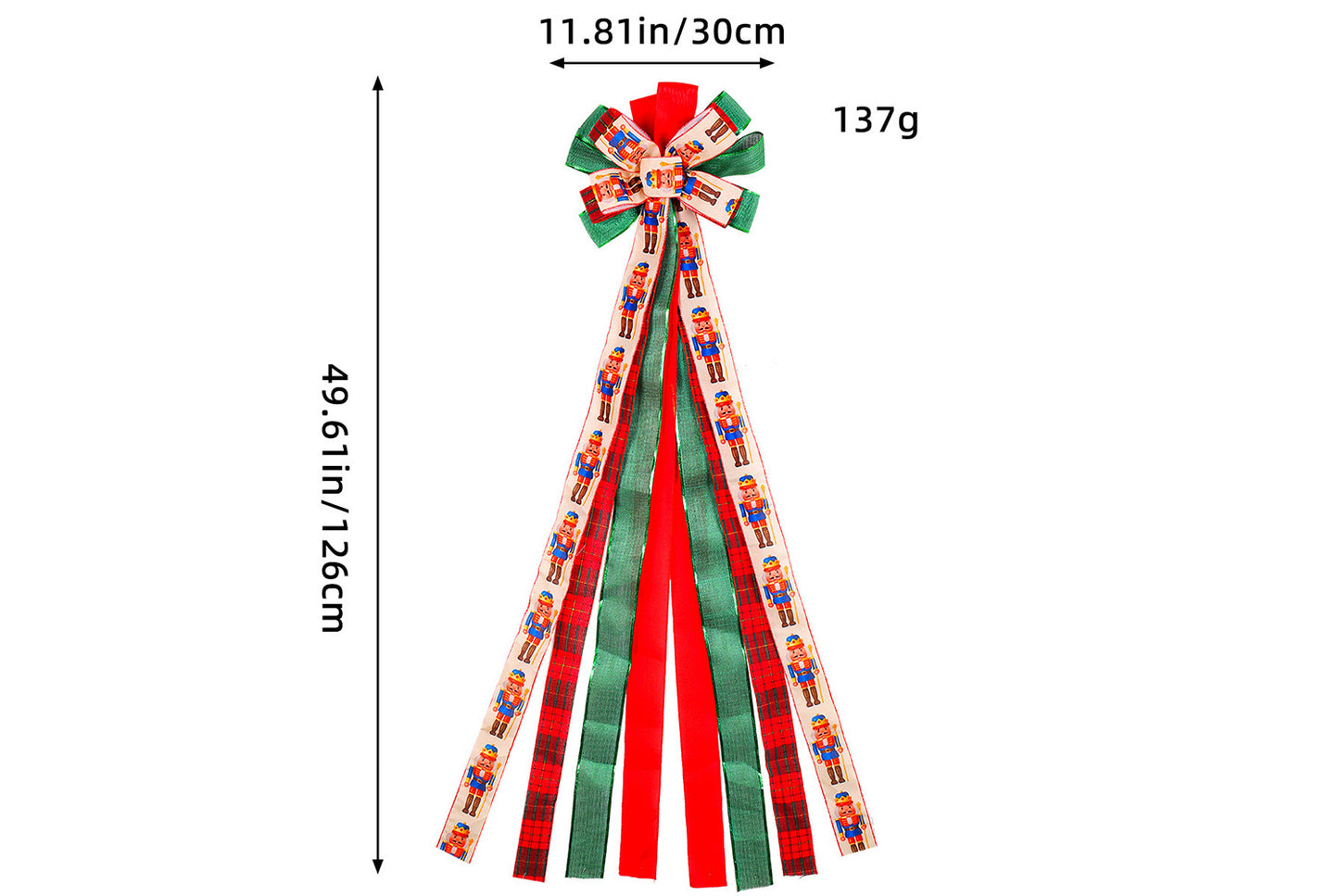 Christmas Tree Bow Hanging Ornament - Holiday Treetop Decoration