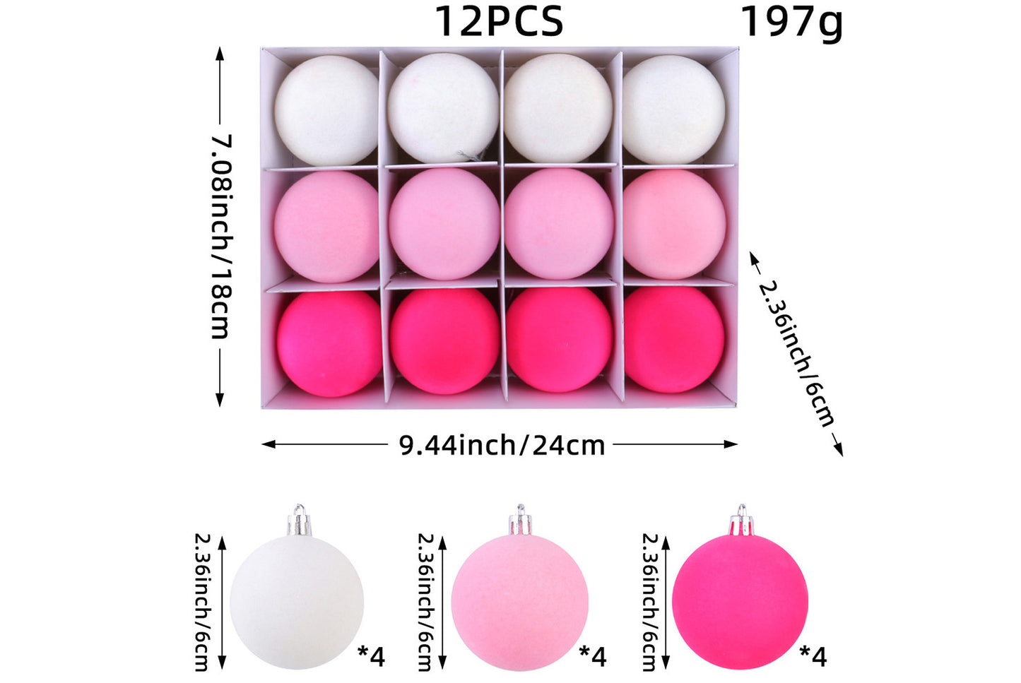Colorful Flocked Christmas Ball Ornaments