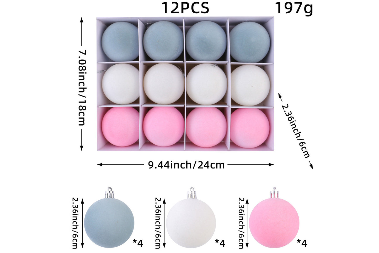 Colorful Flocked Christmas Ball Ornaments
