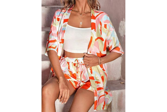 **Summer Casual Printed Cardigan and Shirt Set**