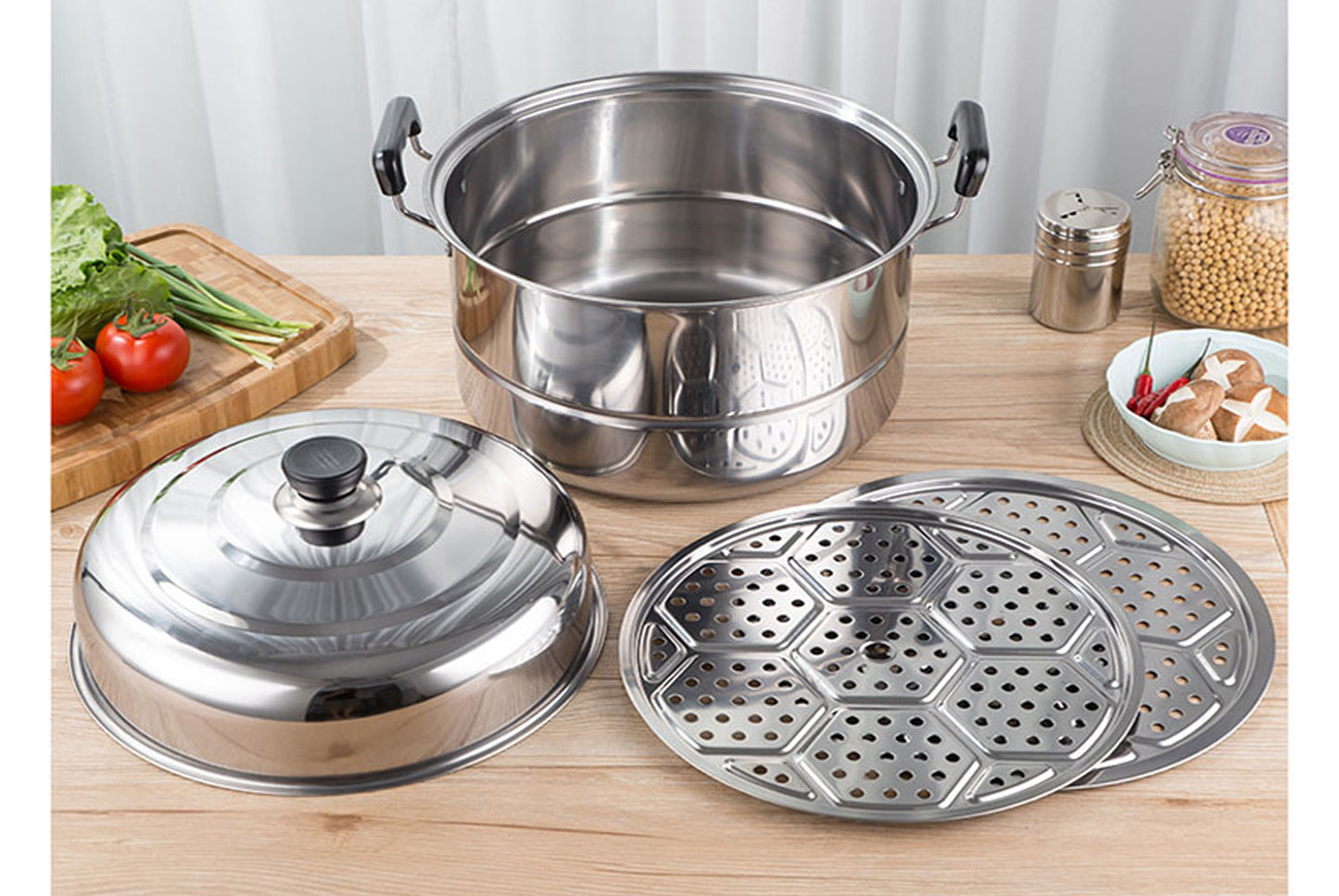 **Multi-Layer Stainless Steel Steamer (Double/Triple Layer Available)**
