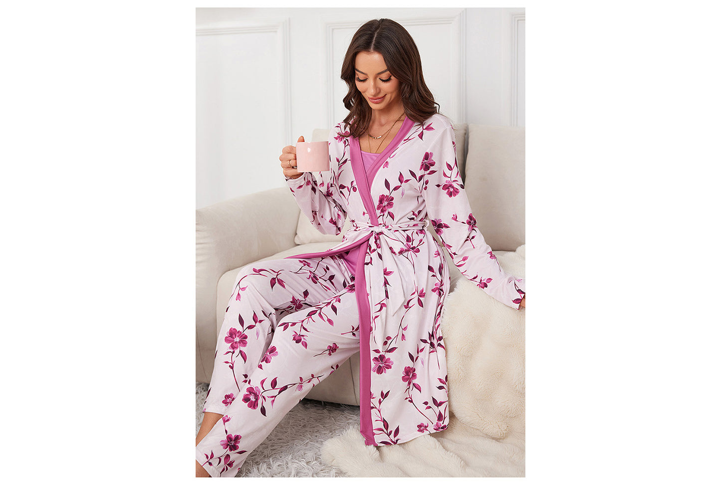 **Three-Piece Nightgown, Pants, and Suspender Nightdress Set**