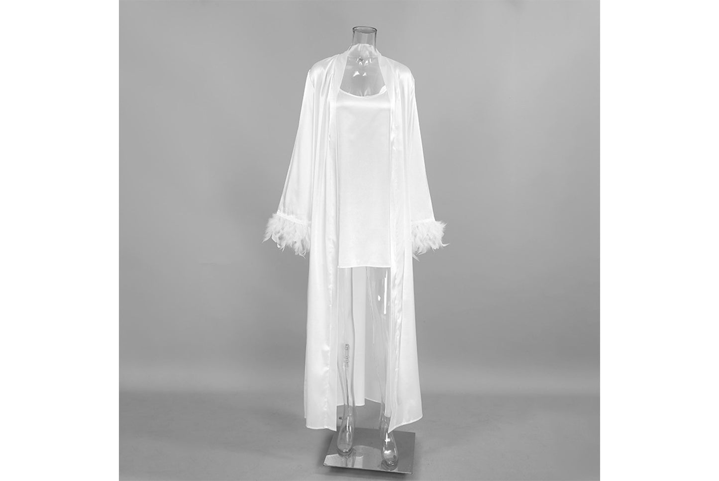 **Sexy Strappy Satin Nightdress Two-Piece Set**