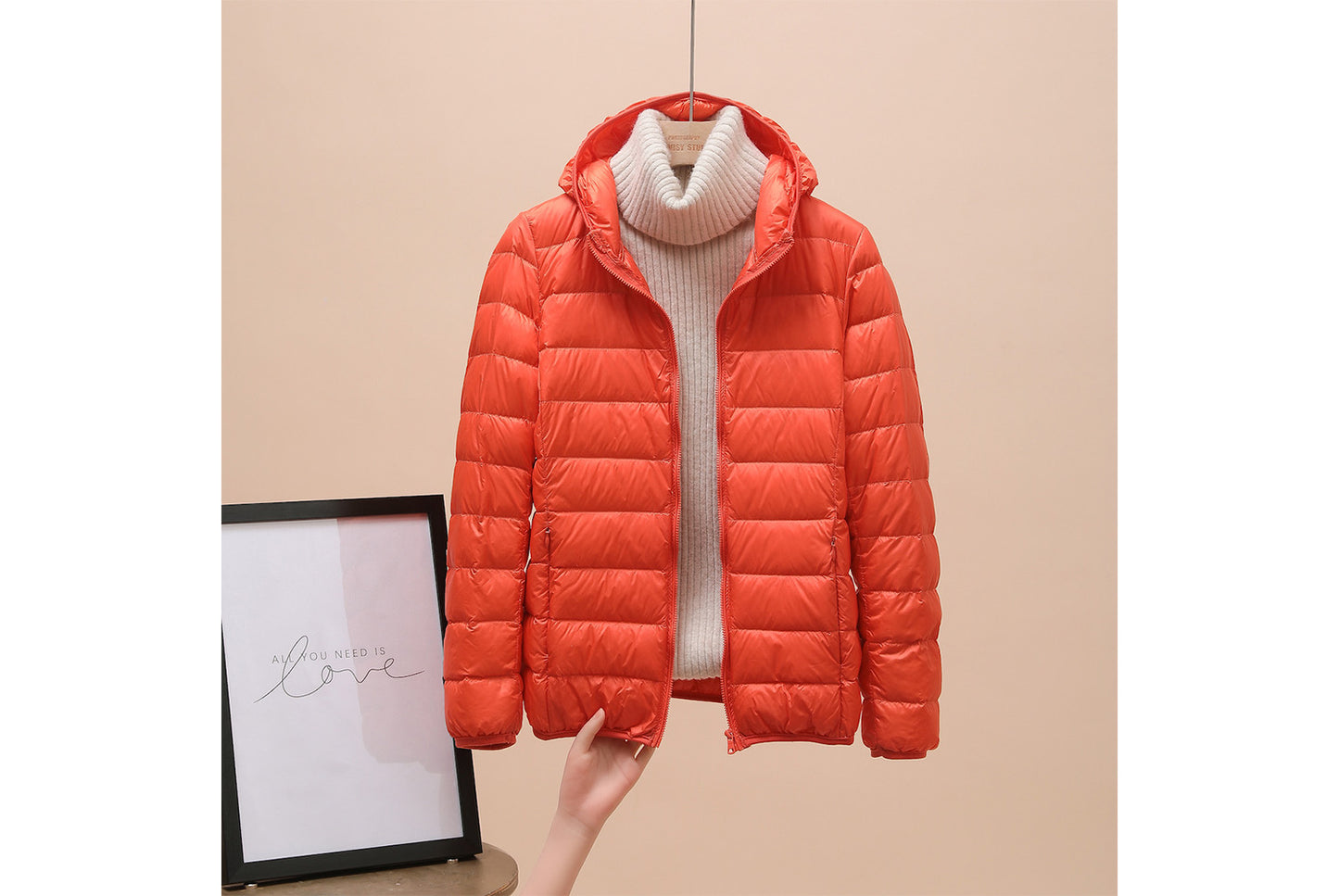 **Ladies short white duck down jacket (lightweight and warm)**