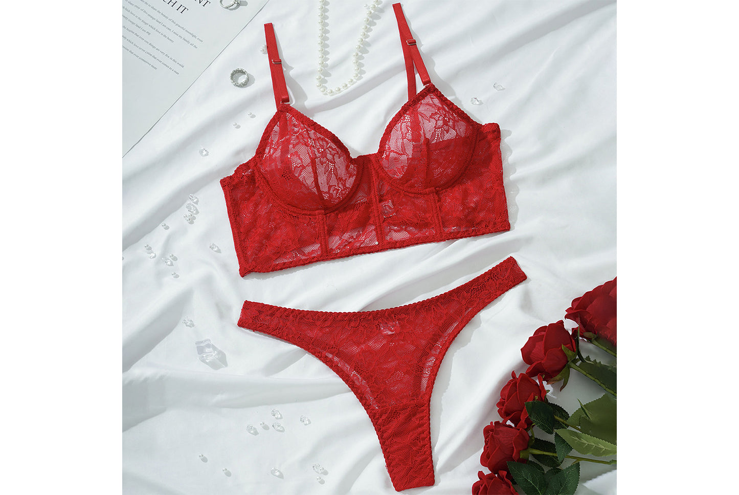 **Lace Floral Fishbone Bra Set - Sexy Sheer Two-Piece Bra**