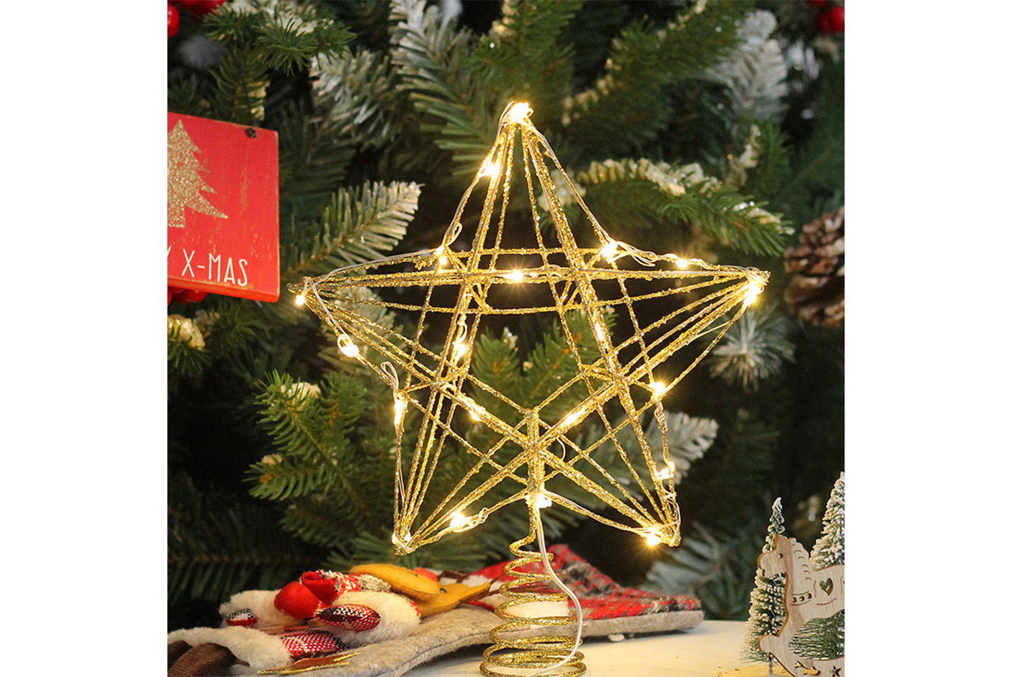 Iron Glitter LED Light-Up Tree Star