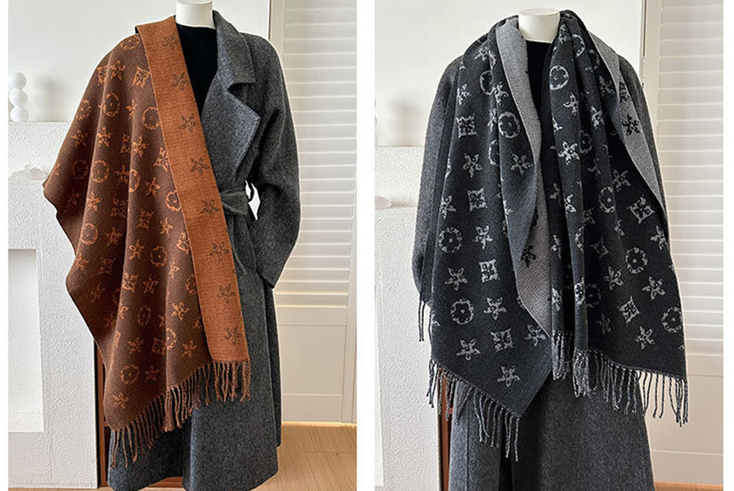 **Double-Sided Jacquard Tassel Scarf - Winter Warmth and Shawl Function**