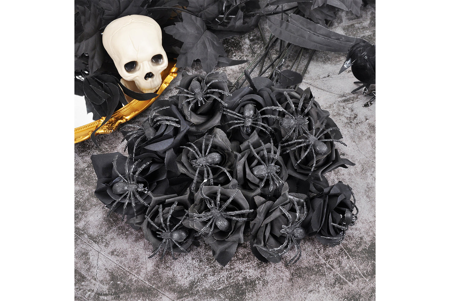 Halloween Skull Spider Roses (10-Pack)
