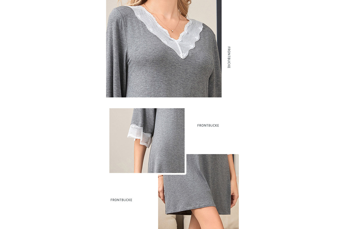 **Lace-Panel Sexy V-Neck Pure Modal Cotton Loungewear**