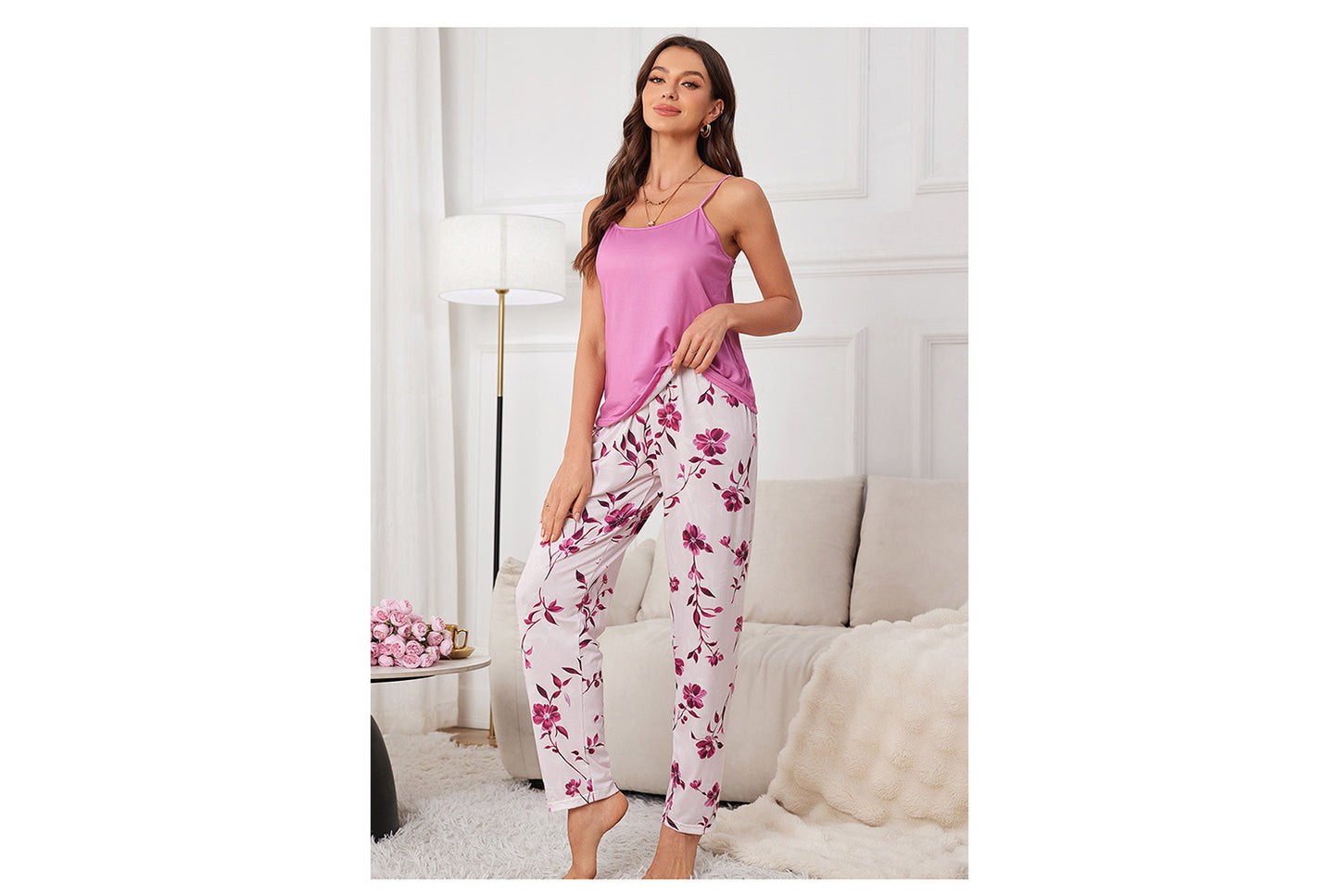 **Three-Piece Nightgown, Pants, and Suspender Nightdress Set**