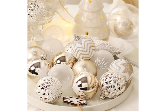 16-Piece Champagne Gold and White Christmas Ball Decoration Set