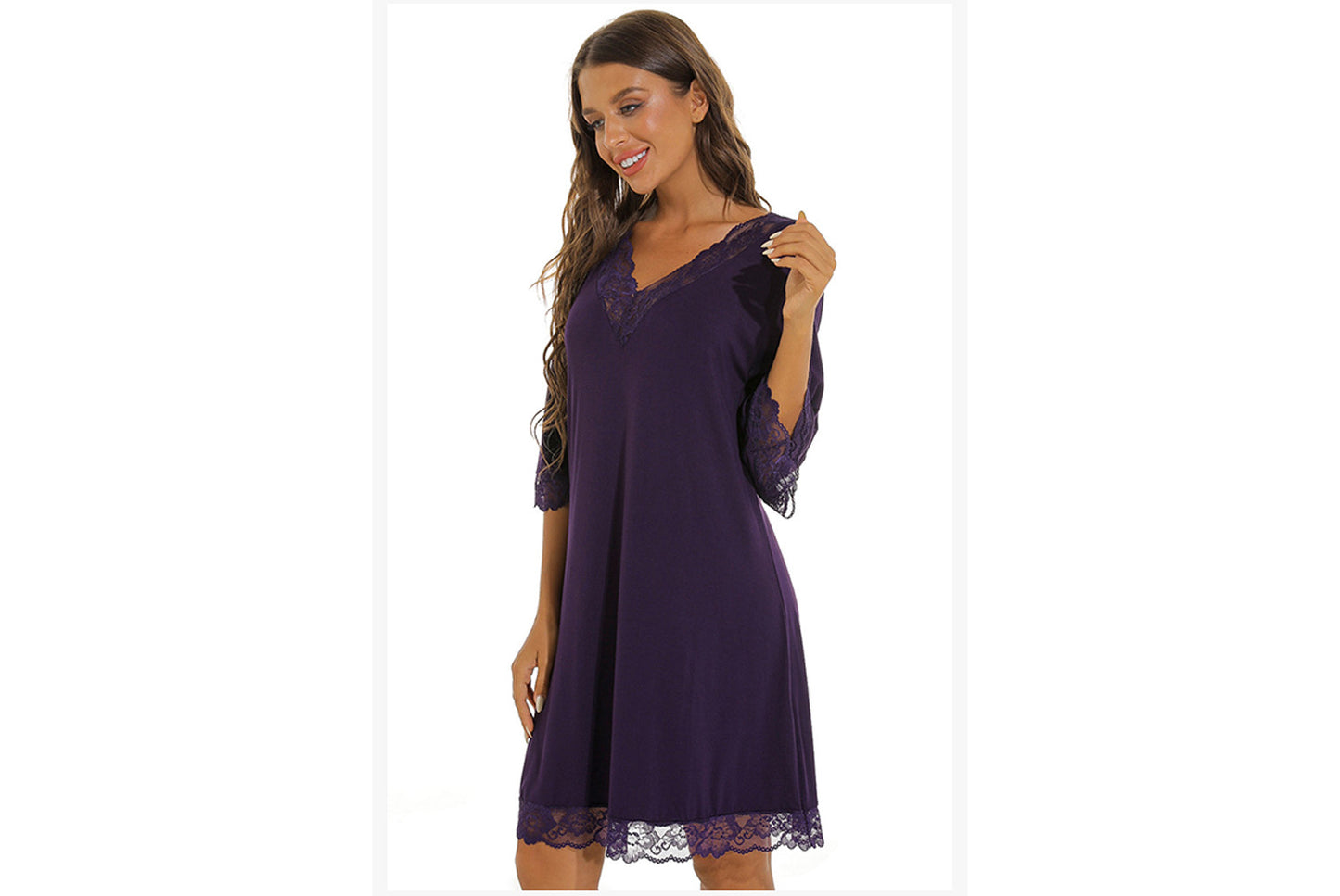 **Women's Sexy Lace V-Neck Cotton Loungewear Pajamas**