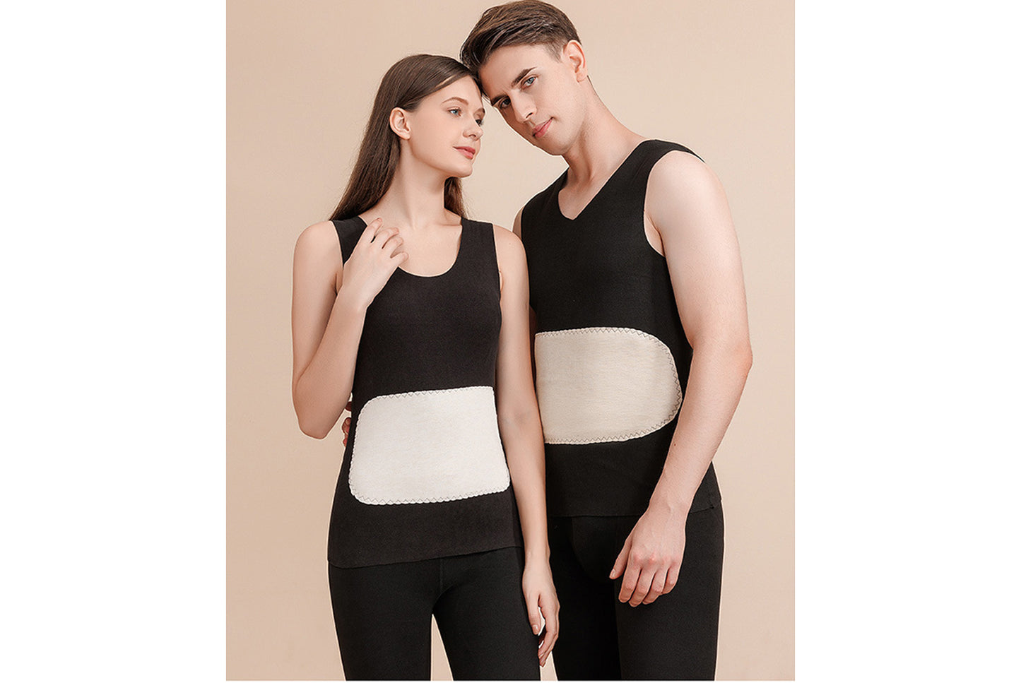 **Couple Large Patch Seamless Warm Vest Set**