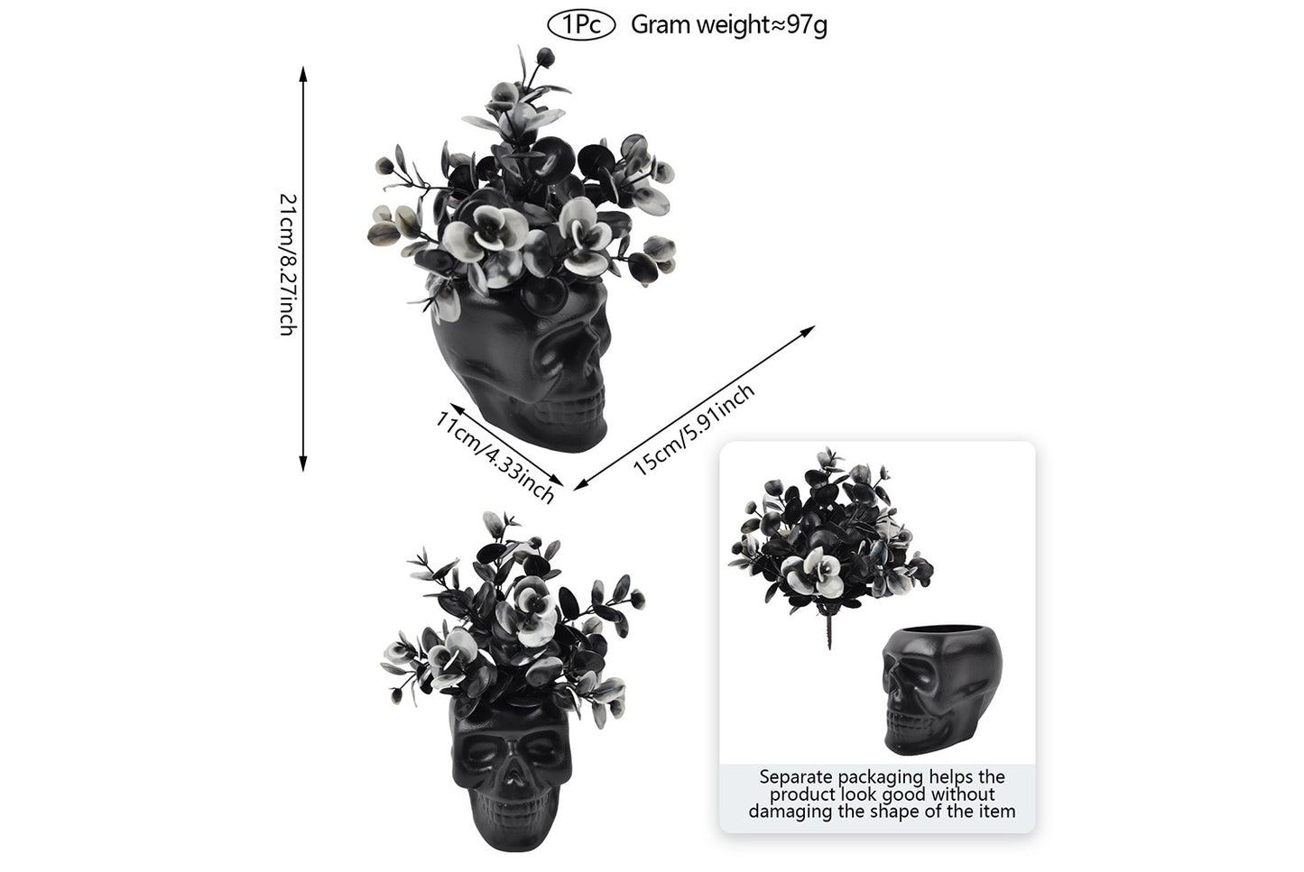 Halloween Simulated Plant Pots | Skull/White Pot/Succulent Series