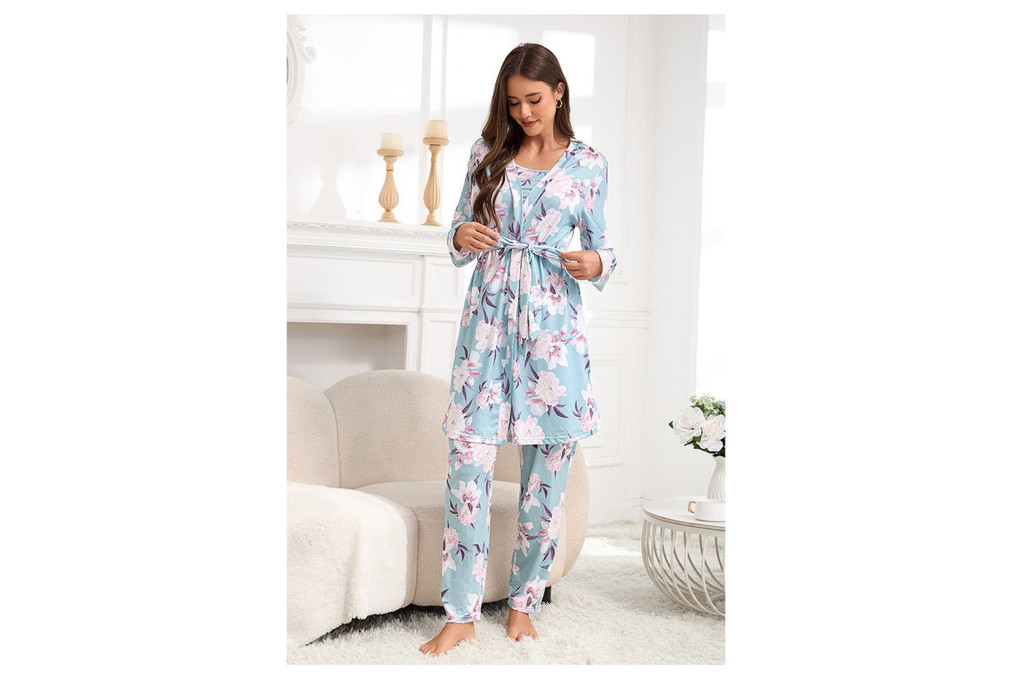 **Three-Piece Nightgown, Pants, and Suspender Nightdress Set**