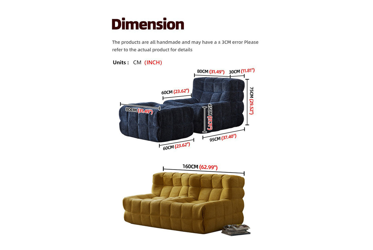 **Waffle Beanbag Chair (Single Reclining/Sleeping Chair)**