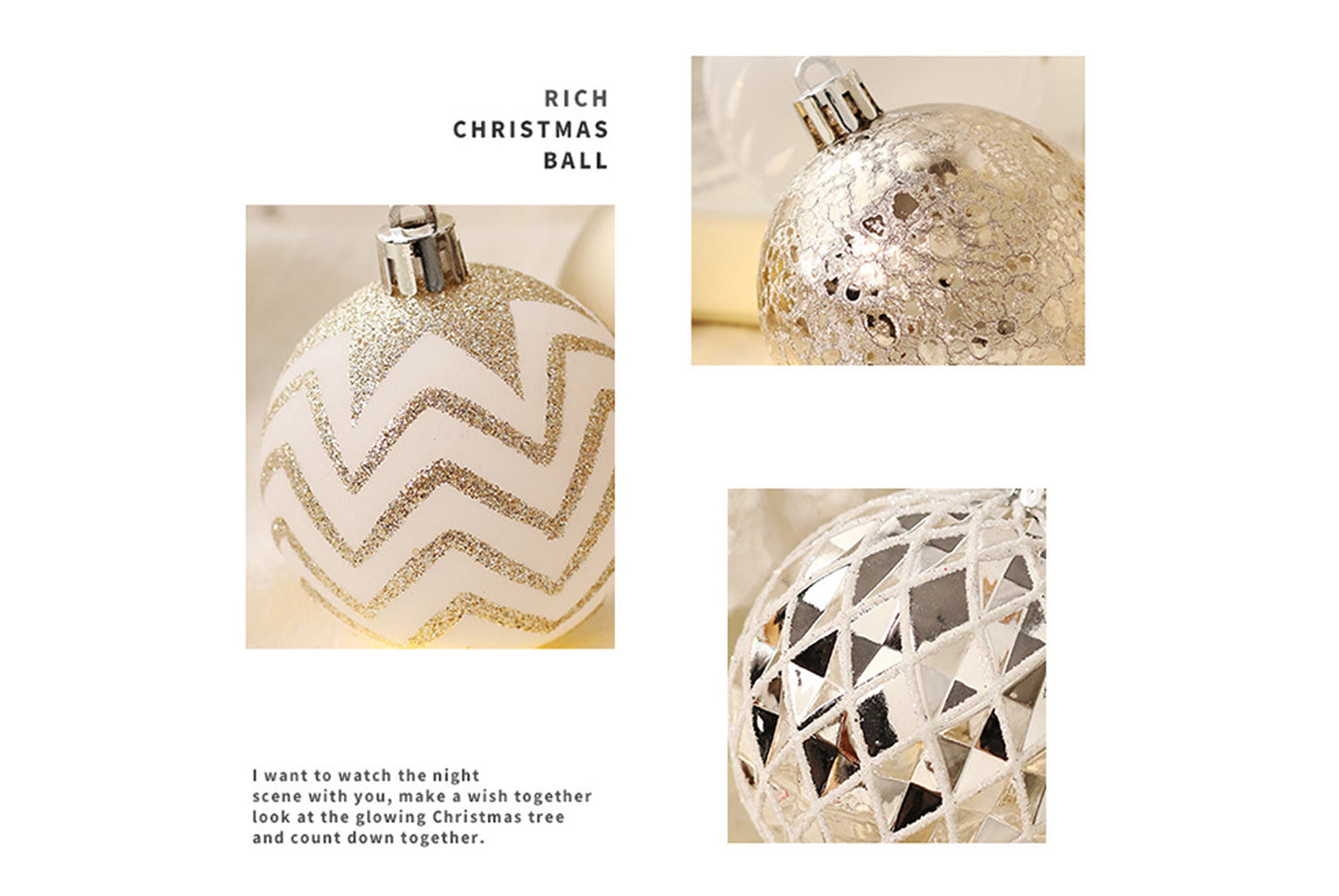 16-Piece Champagne Gold and White Christmas Ball Decoration Set