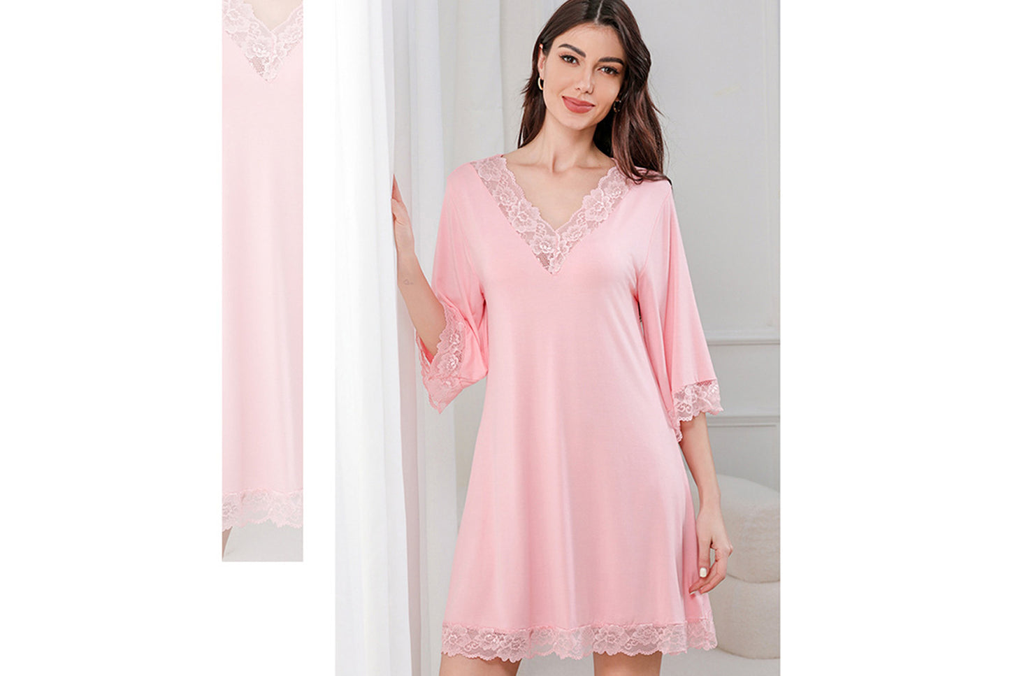 **Women's Sexy Lace V-Neck Cotton Loungewear Pajamas**