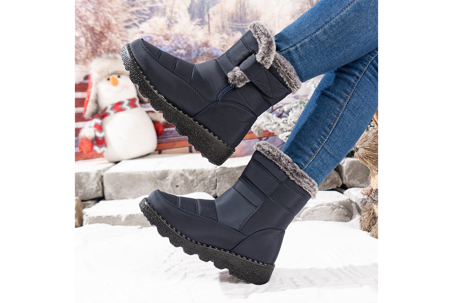 **Women's Waterproof Rabbit Fur Snow Boots**