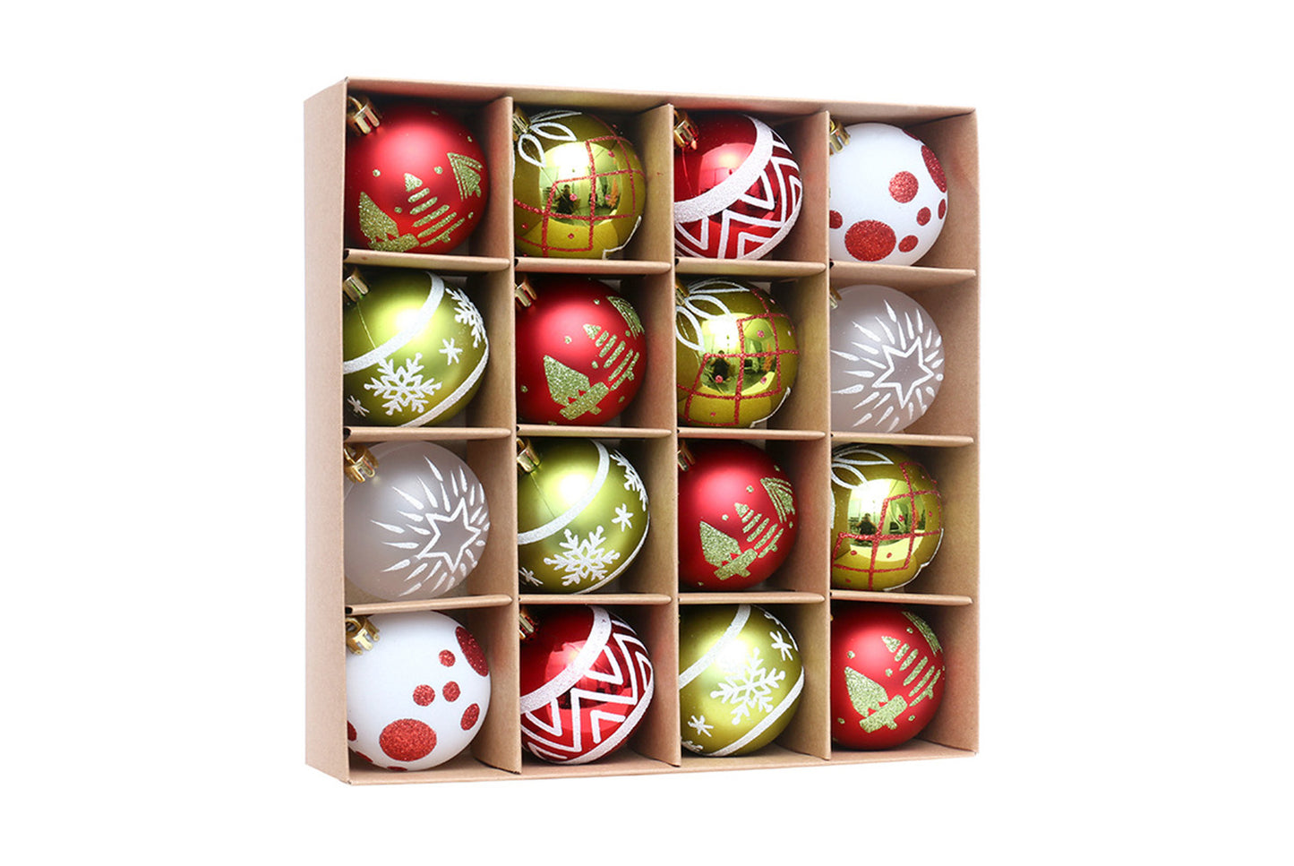 **16-Piece Red, Green, and White Christmas Ball Decoration Set**