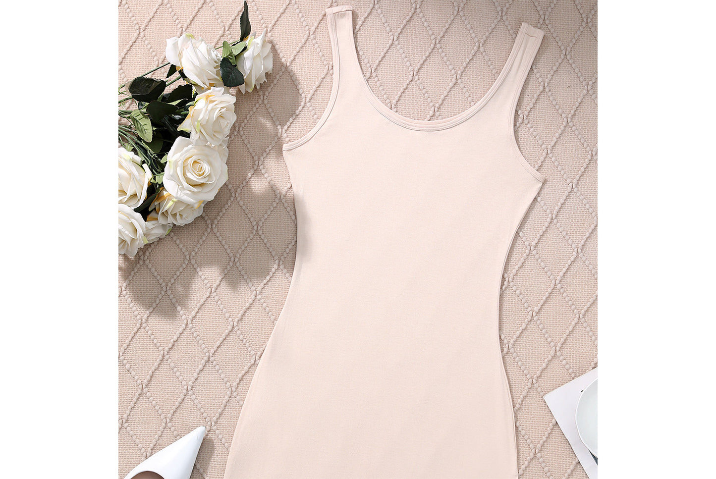 **Summer Solid Color Slip Dress, Long, Waist-Lifting Slimming Dress**
